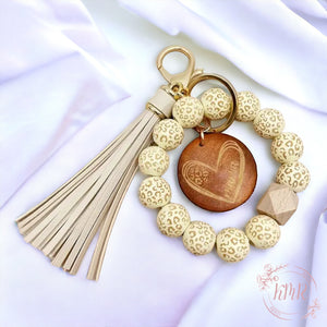 Wooden Beaded Bracelet Keychain