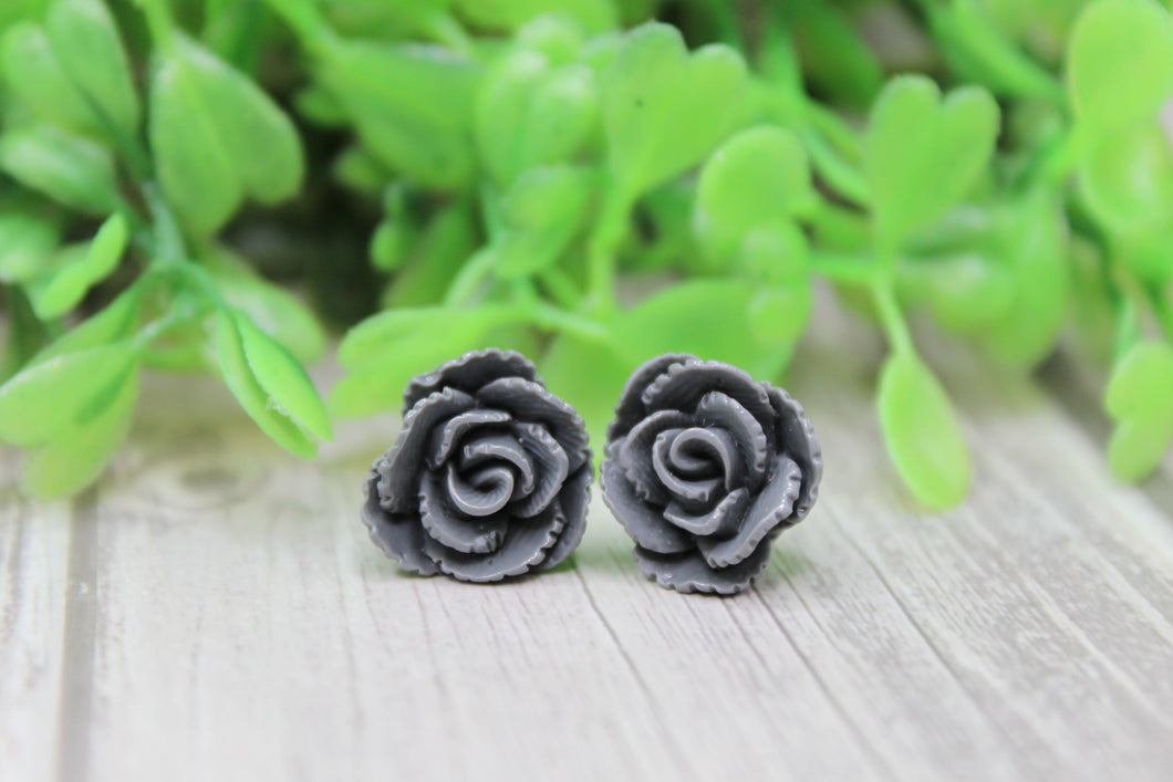 Dark Gray Rose Earrings