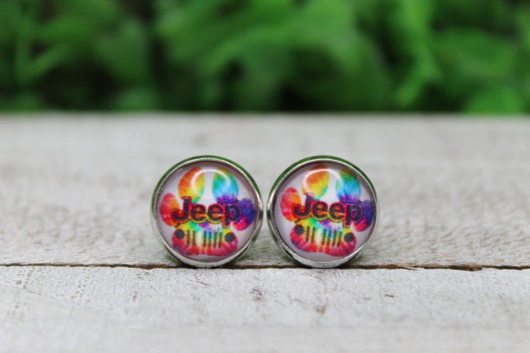 Tie Dye Paw Print Jeep Earrings