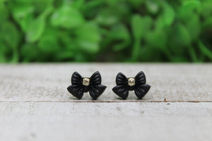 Black Croquette Bow Earrings