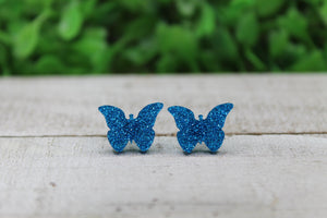 Blue Glitter Butterfly Earrings