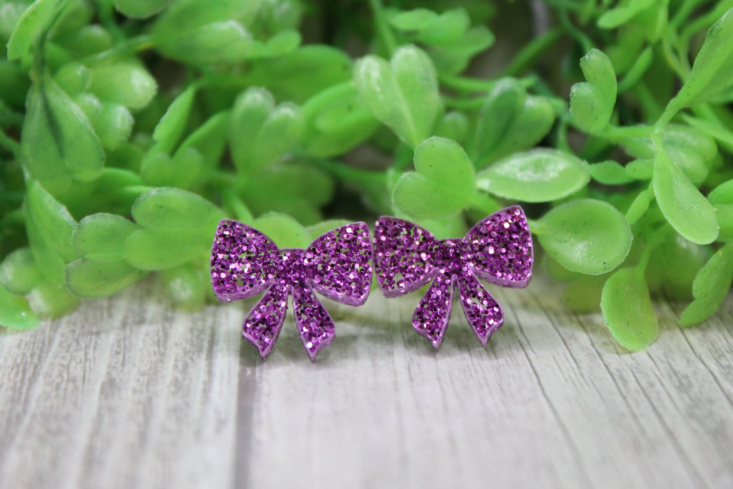 Purple Glitter Bow Earrings