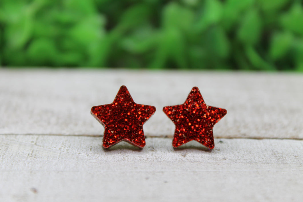 Red Glitter Star Earrings