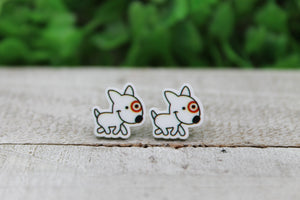 White Dog Earrings