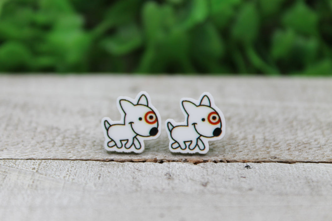 White Dog Earrings