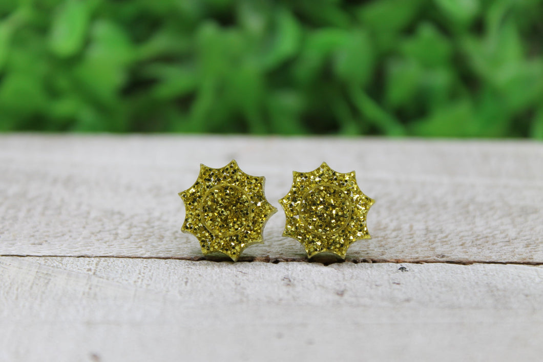 Gold Glitter Sun Earrings