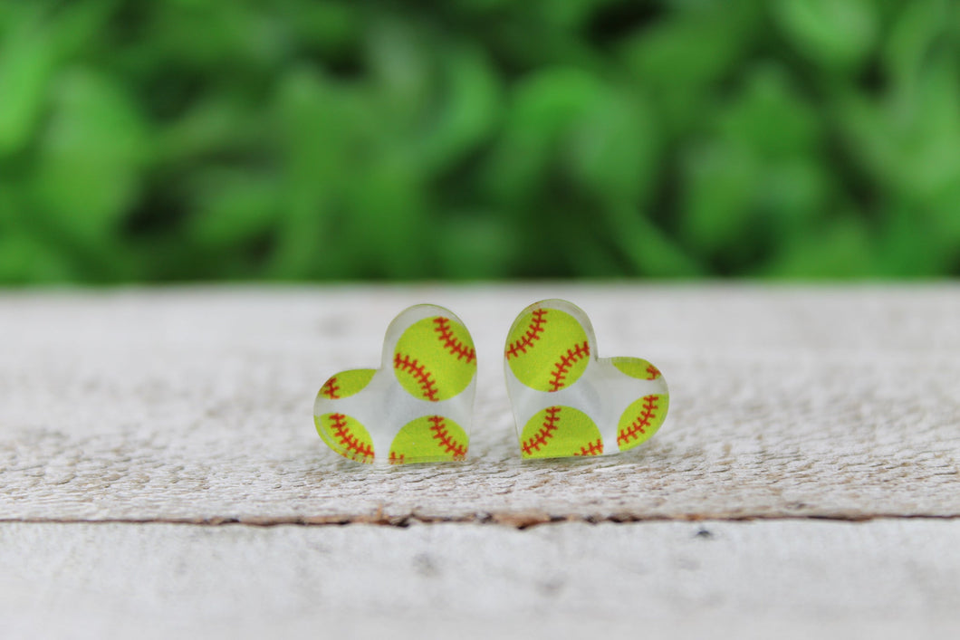 Softball Patterned Heart Earrings
